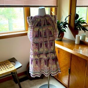 SEA NY Fully lined cotton trapeze dress with pockets and mini pleats size M